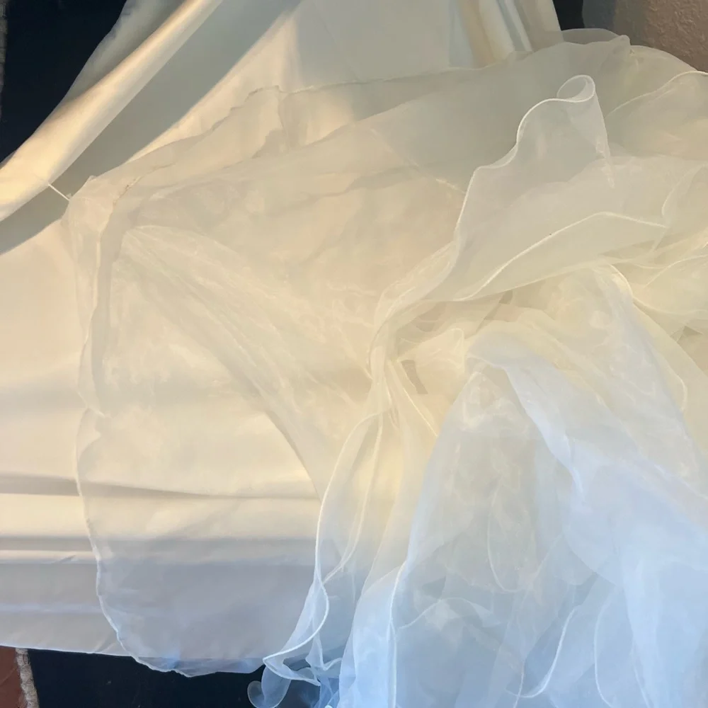 Oleg Cassini Organza Drop Waist Beaded Wedding Dress - Picture 8 of 12